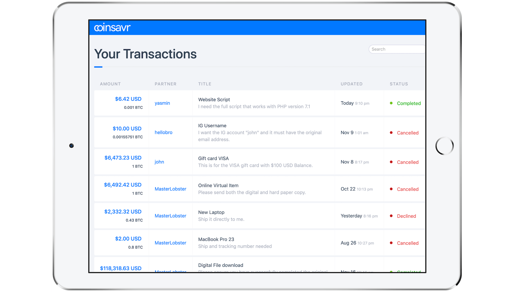 coinsavr transactions